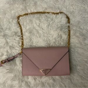 Prada Blush Pink Clutch with Gold Chain